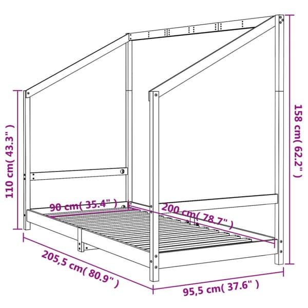 Sängram för barnsäng vit 90x200 cm massiv furu