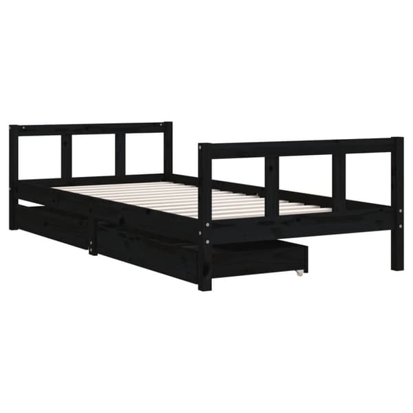 sengeramme til juniorseng m. skuffer 90x200 cm massivt fyr sort