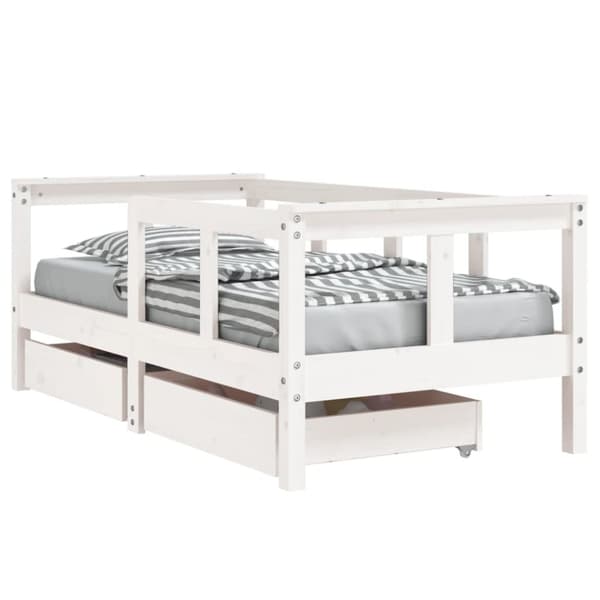 sengeramme til juniorseng m. skuffer 70x140 cm massivt fyr hvid