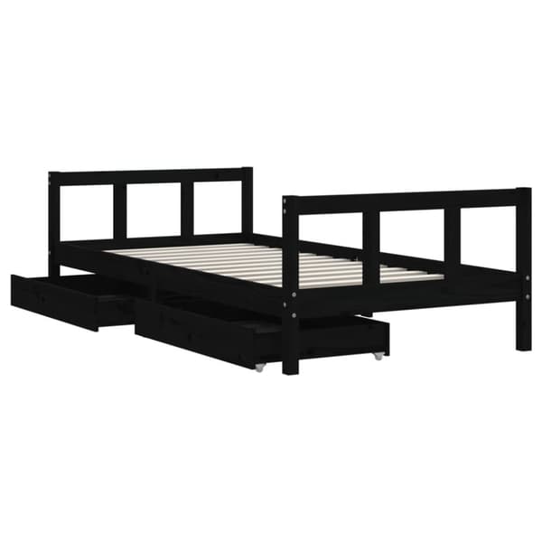sengeramme til juniorseng m. skuffer 90x190 cm massivt fyr sort