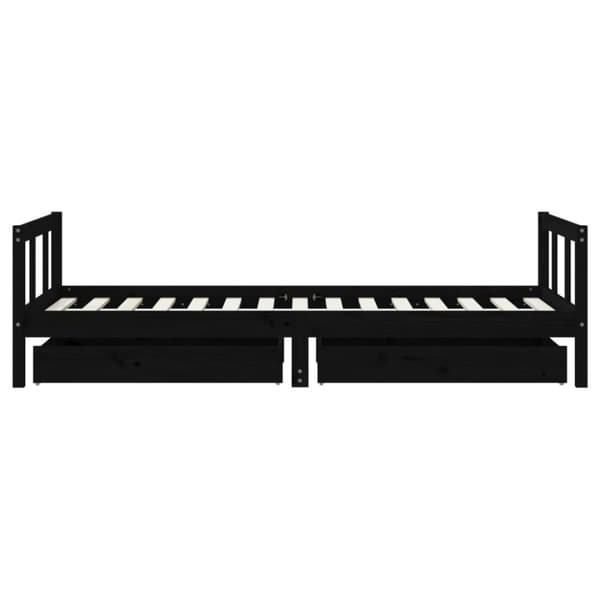 sengeramme til juniorseng m. skuffer 90x190 cm massivt fyr sort