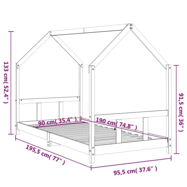 Sängram för barn 90x190 cm massiv furu