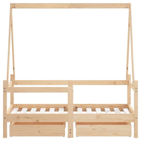 Sängram för barnsäng m. lådor 70x140 cm massiv furu