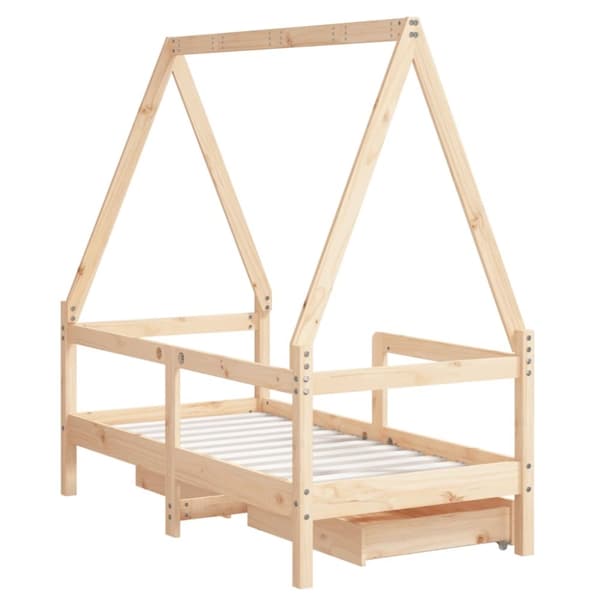 Sängram för barnsäng m. lådor 70x140 cm massiv furu