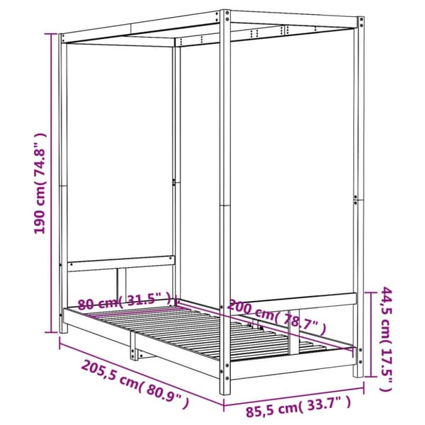 sengeramme til juniorseng 80x200 cm massivt fyrretræ hvid
