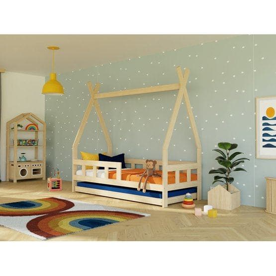 Benlemi - House Bed Like Indian Telt med beskyttende kant - Hegn - 90x200 Cm - Hvid