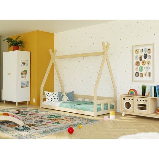 Benlemi - Low House Bed Like a Indian Telt - Hegn - 90x200 Cm - Lysegrå
