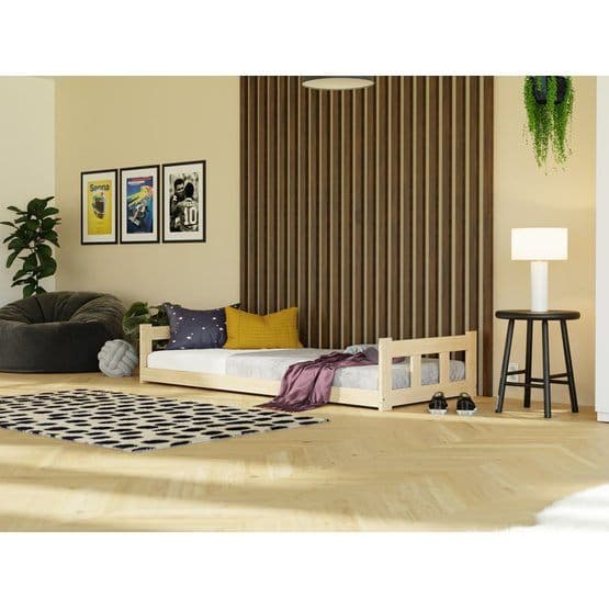 Benlemi - Låg Enkelsäng Med Huvudända - Fence - 80x160 Cm - Ljusgrå