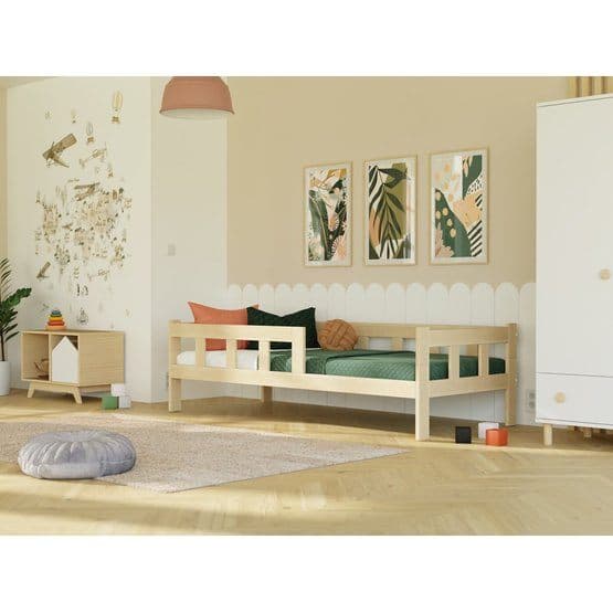 Benlemi - Enkeltseng med beskyttende kanter - Hegn - 90x200 Cm - Lysegrå