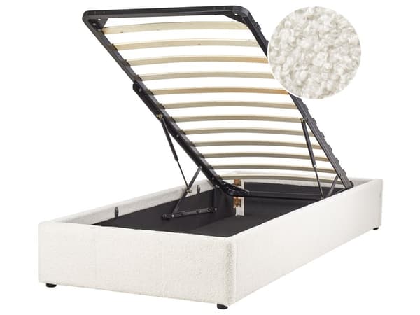 Seng Off-white Polstret 90 x 200 cm Med oppbevaring Uten sengegavl Lamellbunn Soverom Innredning Moderne design