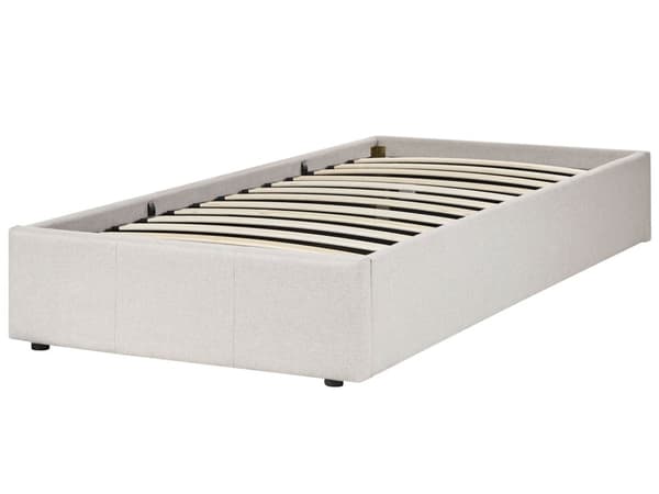 Seng Lys Beige Polstret 90 x 200 cm Med oppbevaring Uten sengegavl Lamellbunn Soverom Innredning Moderne design