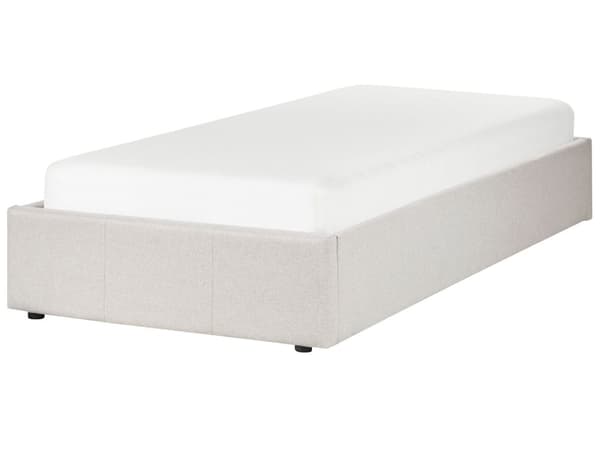 Seng Lys Beige Polstret 90 x 200 cm Med oppbevaring Uten sengegavl Lamellbunn Soverom Innredning Moderne design