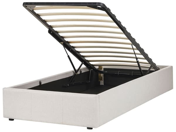 Seng Lys Beige Polstret 90 x 200 cm Med oppbevaring Uten sengegavl Lamellbunn Soverom Innredning Moderne design