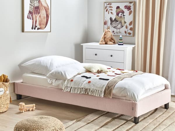 Super King Size-seng Lys rosa Boucle Lamellramme uten sengegavl 160x200 cm