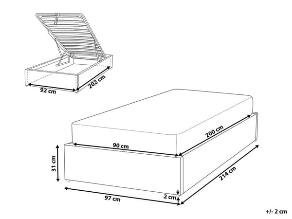 Seng lysegrå Polstret 90 x 200 cm Med oppbevaring Uten sengegavl Lamellbunn Soverom Innredning Moderne design