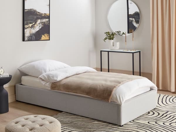 Seng lysegrå Polstret 90 x 200 cm Med oppbevaring Uten sengegavl Lamellbunn Soverom Innredning Moderne design
