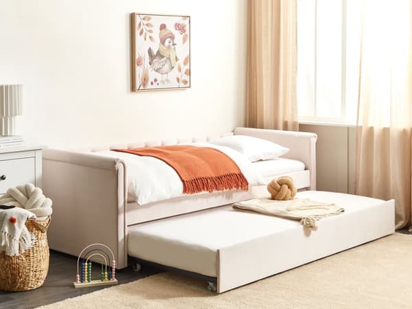 Enkeltseng Pastellrosa Fløyel 80 x 200 cm Junior Sovesofa med Uttrekkbar Dobbeltseng Quiltet Ryggstøtte til Barnerommet Multifunksjonell Design