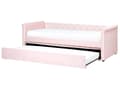Miniatyrbilde 1 av 11: Enkeltseng Pastellrosa Fløyel 80 x 200 cm Junior Sovesofa med Uttrekkbar Dobbeltseng Quiltet Ryggstøtte til Barnerommet Multifunksjonell Design