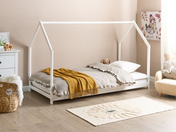Barneseng Hvit Furu 90 x 200 cm med Lamellbunn Seng for småbarn Moderne Barneværelse