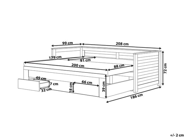 Sengeramme med Oppbevaring Lys Tre Gummitre 90 x 200 cm Gjesteseng