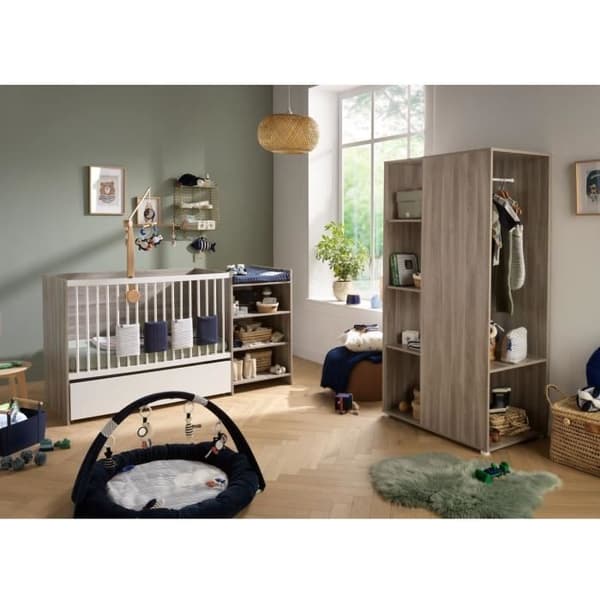 Kombinerad babysäng - 120x60cm - Konvertibel till 90x190cm - Babyprice Up - Flintaek - Med skötbord och hylla