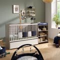 Miniatyrbild 1 av 4: Kombinerad babysäng - 120x60cm - Konvertibel till 90x190cm - Babyprice Up - Flintaek - Med skötbord och hylla