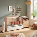 Miniatyrbild 1 av 4: Kombinerad babysäng - 120x60cm - Kan konverteras till 90x190cm - Babyprice Up - Trädekor - Med 1-dörrars byta byrå