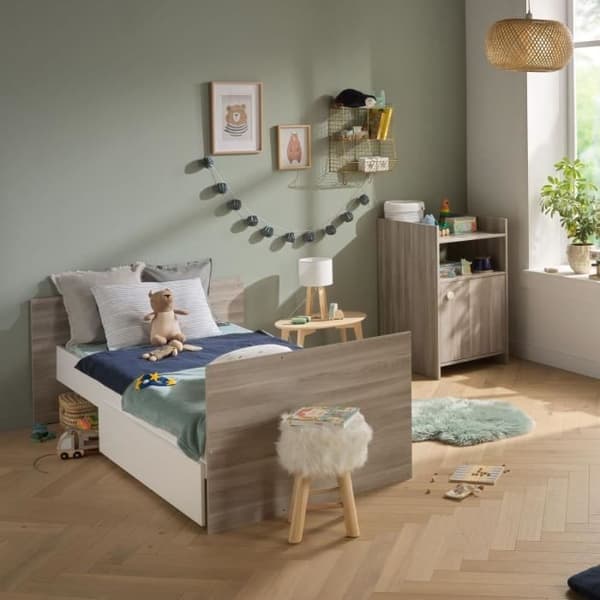 Kombinerad babysäng - 120x60cm - Kan konverteras till 90x190cm - Babyprice Up - Ek - Med 1-dörrars byta byrå