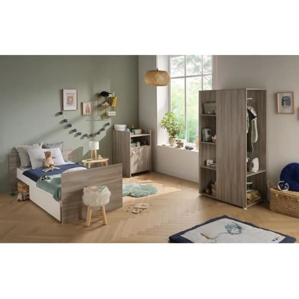 Kombinerad babysäng - 120x60cm - Kan konverteras till 90x190cm - Babyprice Up - Ek - Med 1-dörrars byta byrå