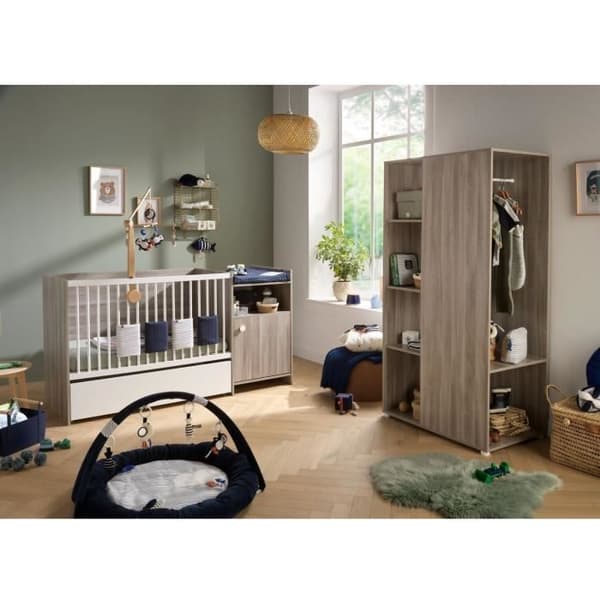Kombinerad babysäng - 120x60cm - Kan konverteras till 90x190cm - Babyprice Up - Ek - Med 1-dörrars byta byrå