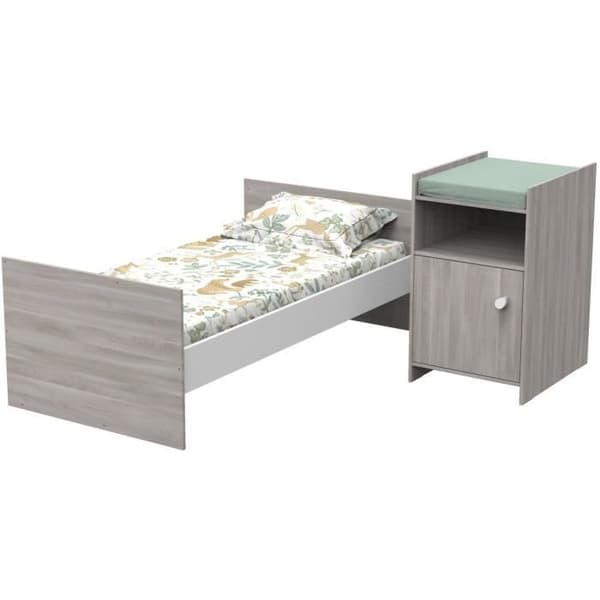 Kombinerad babysäng - 120x60cm - Kan konverteras till 90x190cm - Babyprice Up - Ek - Med 1-dörrars byta byrå