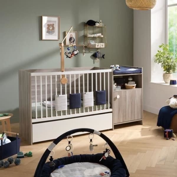 Kombinerad babysäng - 120x60cm - Kan konverteras till 90x190cm - Babyprice Up - Ek - Med 1-dörrars byta byrå