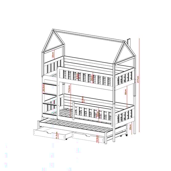 IGA - Køjeseng Med Opredning Og Skuffer Hus - 80x200 Cm - Grå