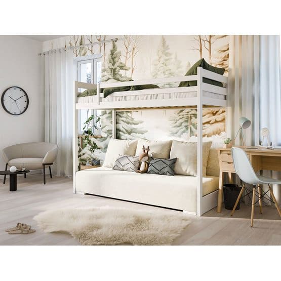 SOFINO - Familjesäng / Soffa - 90x200/140x200cm - Vit Med Vitt Överdrag