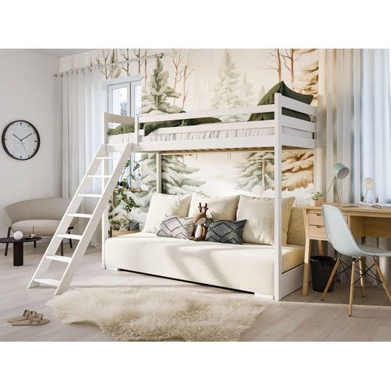 SOFINO - Familjesäng / Soffa - 90x200/140x200cm - Vit Med Vitt Överdrag