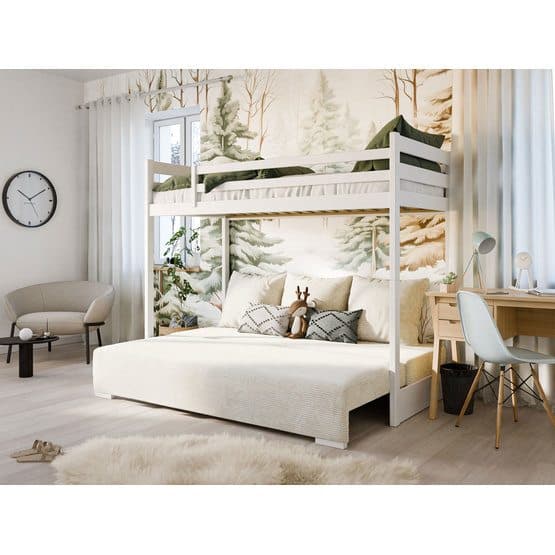 SOFINO - Familjesäng / Soffa - 90x200/140x200cm - Vit Med Vitt Överdrag