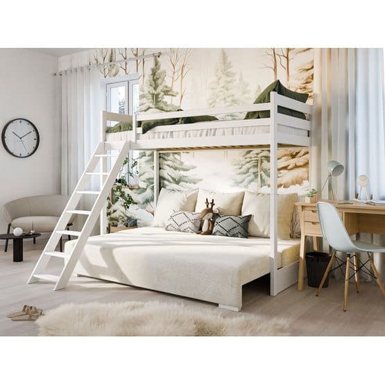 SOFINO - Familjesäng / Soffa - 90x200/140x200cm - Vit Med Vitt Överdrag