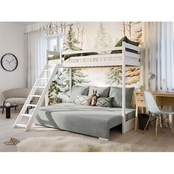 SOFINO - Familjesäng / Soffa - 90x200/140x200cm - Vit Med Grått Överdrag