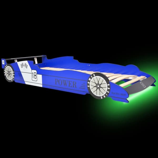vidaXL LED Barnsäng racerbil 90x200 cm blå -  Spjälsängar & barnsängar
