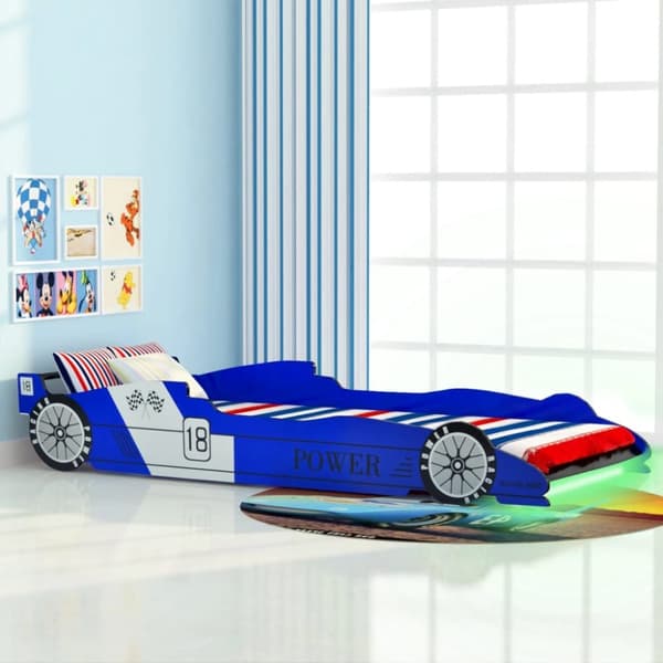 vidaXL LED Barnsäng racerbil 90x200 cm blå -  Spjälsängar & barnsängar