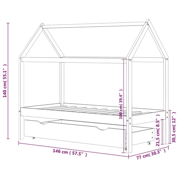vidaXL Barnsäng med låda vit massiv furu 70x140 cm -  Spjälsängar & barnsängar