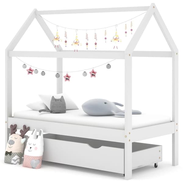vidaXL Barnsäng med låda vit massiv furu 70x140 cm -  Spjälsängar & barnsängar