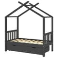 Miniatyrbillede 3 af 8: vidaXL sengestel til børn + skuffe 70x140 cm massivt fyrretræ mørkegrå -  Tremmesenge & børnesenge