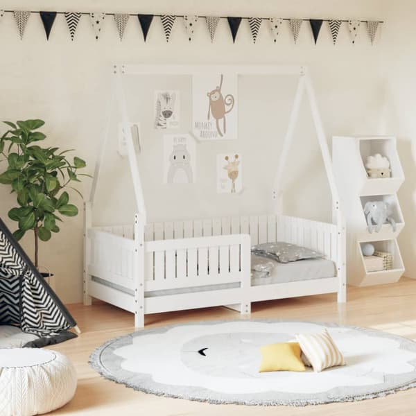 vidaXL sengeramme til juniorseng 70x140 cm massivt fyrretræ hvid -  Tremmesenge & børnesenge
