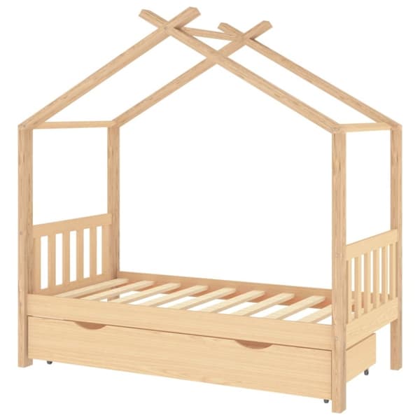 The Living Store sengeramme til juniorseng 80x160 cm med skuffe massivt fyrretræ -  Tremmesenge & børnesenge
