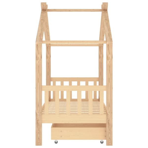 The Living Store sengeramme til juniorseng 80x160 cm med skuffe massivt fyrretræ -  Tremmesenge & børnesenge