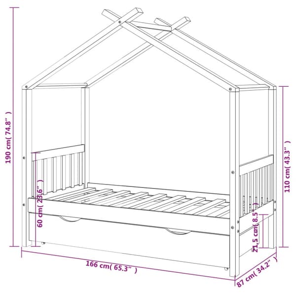 The Living Store sengeramme til juniorseng 80x160 cm med skuffe massivt fyrretræ -  Tremmesenge & børnesenge