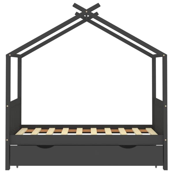 The Living Store sengestel til børn + skuffe 80x160 cm massivt fyrretræ mørkegrå -  Tremmesenge & børnesenge