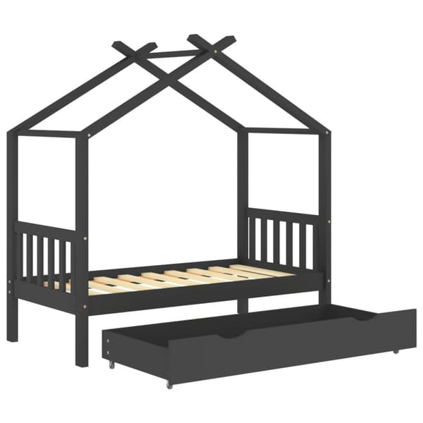 The Living Store sengestel til børn + skuffe 80x160 cm massivt fyrretræ mørkegrå -  Tremmesenge & børnesenge