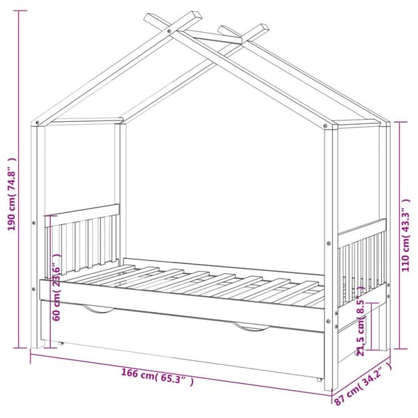 The Living Store sengestel til børn + skuffe 80x160 cm massivt fyrretræ mørkegrå -  Tremmesenge & børnesenge